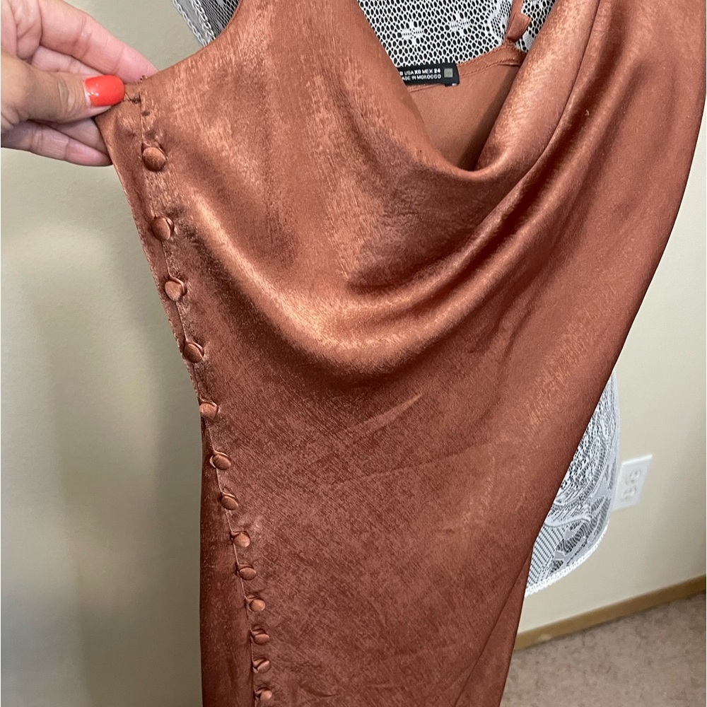 ZARA brown satin maxi dress - Picture 5 of 6